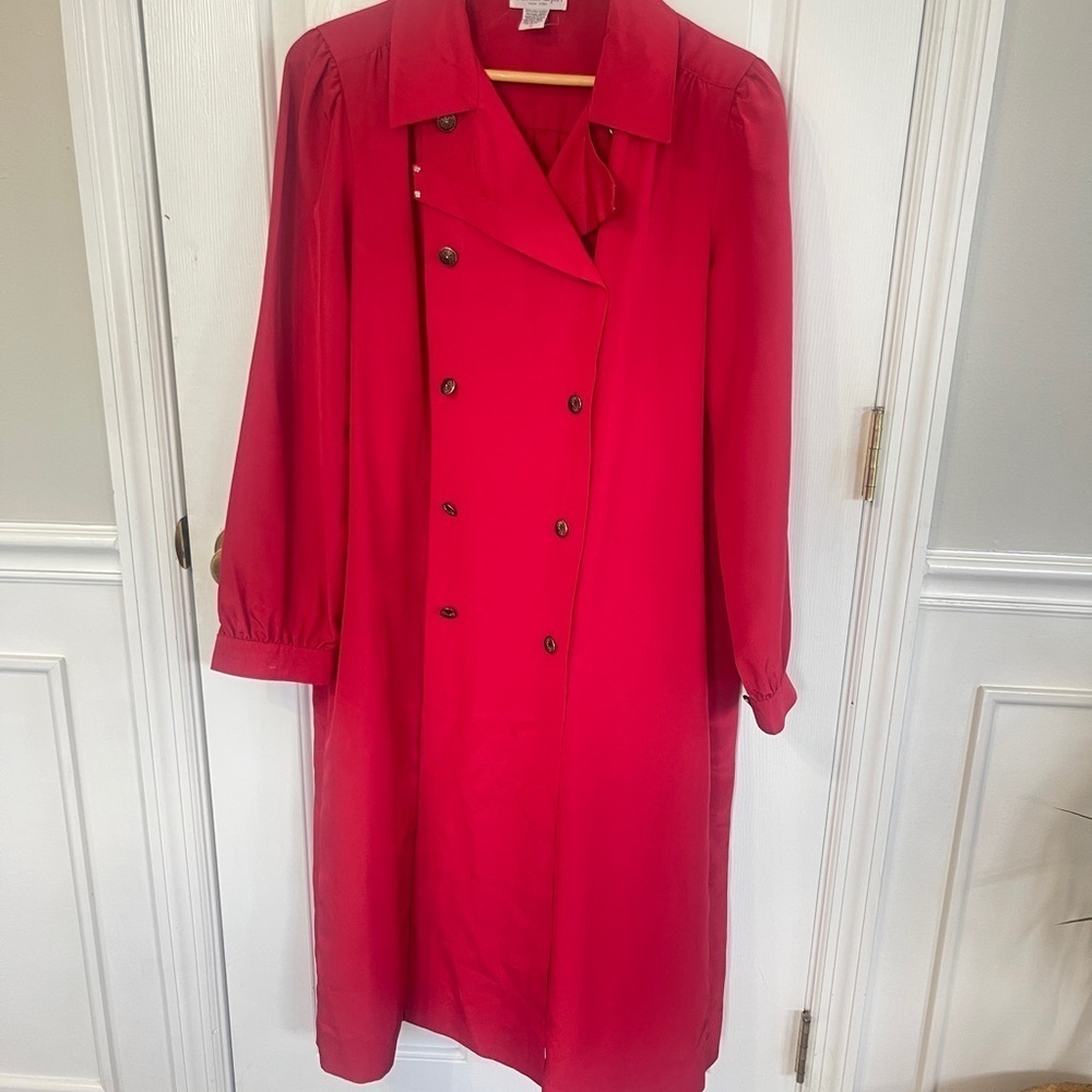 Schraeder Sport Vintage Women’s Size 12 Red Long Trench Coat - Picture 2 of 8